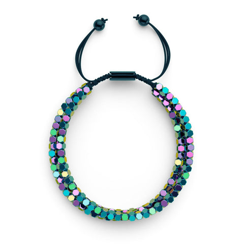 Mini Heiliges Geom | Regenbogen Hämatit x Rotguss | Dreireihiges Armband